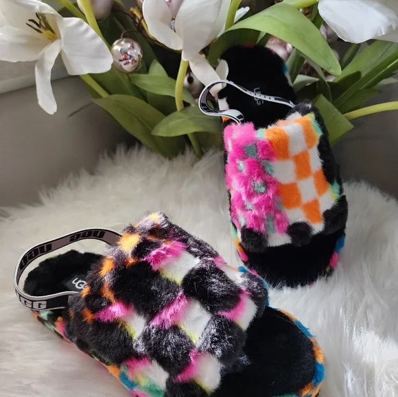 UGG Fluff Yeah Checks Multi Slide  Women Slippers brand New - Picture 11 of 13